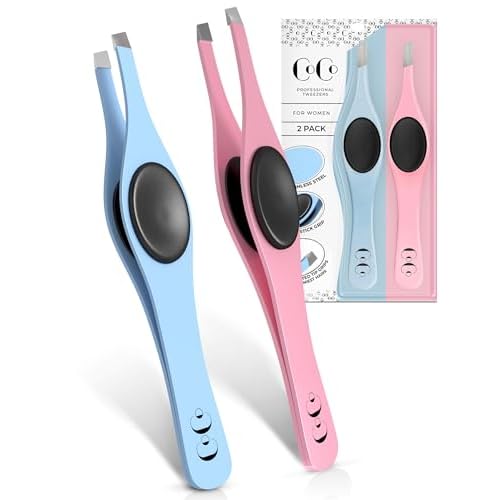 Cocos Closet Precision Tweezers for Women Facial Hair - Stainless Steel Tweezers for Women and Men - Ideal for Eyebrow Shaping and Hair Removal - Slanted Tips, Durable and Ergonomic Grip Design