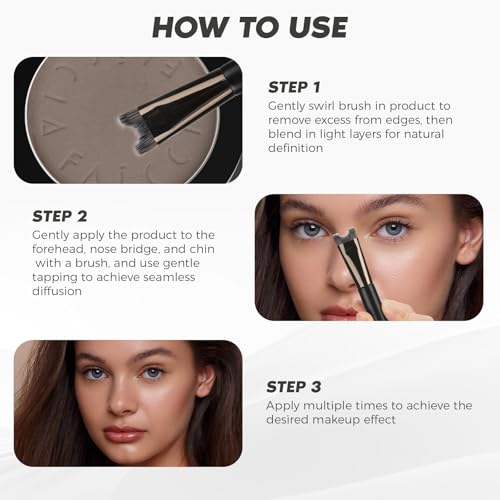 Cool Toned Contour Palette with 2 IN 1 Nose Contouring Brush & Mirror, ¡¼Delicate Texture¡½¡¼Multi-Purposes & Buildable¡½¡¼Long Lasting¡½, Grey Contour Powder Suitable for Cool Toned Fair Skin