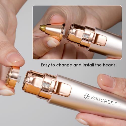 VG VOGCREST 2 in1 Eyebrow Facial Trimmer with Replacement Heads - Rechargeable Facial Hair Removal and Eyebrow Shaver - Face Lips Body Painless Facial Razor with Built-in LED Light (Rose Gold)