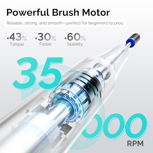 L'UGX Nail Drill Machine 35000RPM ? Rechargeable Electric Nail File with LED Display, Portable Efile Nail Drills for Acrylic Gel Nails, Cordless Nails Drill for Beginners & Pros-Pink