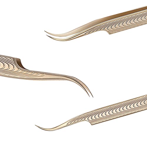 Ms.Queen Lash Tweezers for Eyelash Extension-Professional Lashing Tweezers for Mega Volume Mink Eyelashes Extensions Applying,Curved