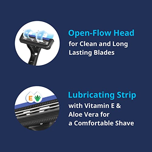 Dorco Pace 2 Plus Disposable Razors for Men (60ct), 2 Blades Shaving Razor, Pivoting Head, Open-Flow for Easy Rinsing, Lubricating Strip, Long Non-Slip Rubber Handle