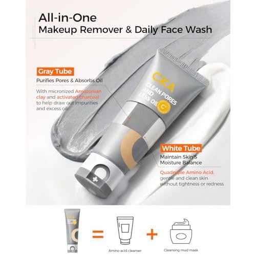 CKA Amazonian White Clay Facial Cleanser for Oily Skin - Deep Pore Detox & Blackhead Remover Face Wash with Witch Hazel & Vitamin B5 - Daily Foaming Face Wash for Oily Control/Sensitive Skin 2 Pack