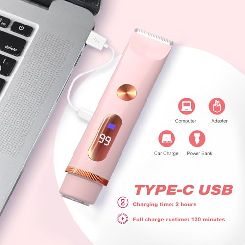 Bikini Trimmer for Women, Electric Razors for Women, Shaver with LCD Display, 2 in 1 Dual-Head Bikini Shaver, Rechargeable Razors, for Bikini Line Legs Underarms and Private Parts,Dry/Wet