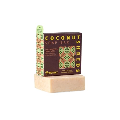 Cold-Process Natural 2-in-1 Luxurious Natural Soap Bar (4.2 oz) with Coconut Shreds | Light Exfoliation & Creamy Lather Body Bar | Cold-Processed, Handmade in Vietnam (Pack of 1)