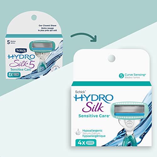 Schick Hydro Silk Moisturizing Razor Blade Refills for Women (4 Count) and Schick Hydro Silk Sensitive Skin Razor for Women