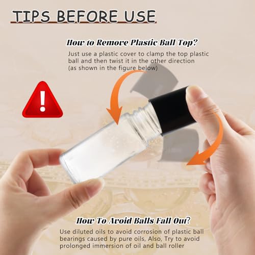 Large Glass Roll On Bottles,Empty Glass Deodorant Roller Bottles With Large Plastic Roller Ball for Essential Oil,Deodorant,Castor Oil,Body Oil-Dispense Containers for Pains (Clear, 1oz/30ml)