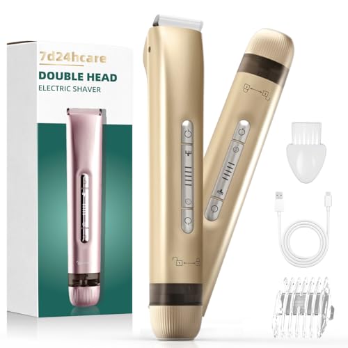 Bikini Trimmer for Women£¬2 in 1 Electric Shaver Dual Head Bikini Trimmer for Women IPX7 Waterproof Body Hair Trimmer and Facial Hair Remover for Bikini Leg Arm Body Face, Rose Gold 003