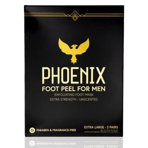 (Pack of 2) Phoenix Foot Peel for Men - Extra Large - Extra Strength - Exfoliating Dry Feet Treatment - Callus Remover - Unscented - Paraben and Fragrance Free