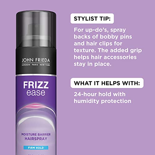 John Frieda Frizz Ease Moisture Barrier Hairspray, Firm Hold Hairspray, Seals Out Moisture, Blocks Frizz, Protects Against Heat, and Keeps Hair Straight with Long-Lasting Hold, 12 Oz