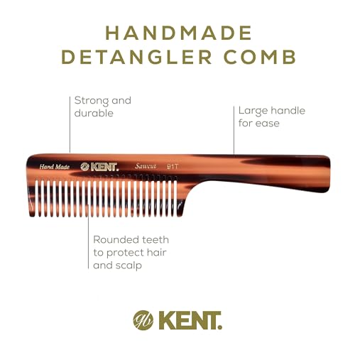 Kent 91T Wide Tooth Women¡¯s Detangler Comb for Curly, Wavy, and Thick Hair ? Ideal for Use on Wet Hair ? Gentle, Shower Comb with Large Handle ? Anti-Static, Smooth - Styling Tool by Kent