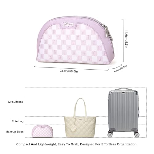 BOYATU Vegan Leather Cosmetic Bag: Refined Pattern Pouch with Built-In Tethered Pull-Out Mirror - Quick Touch-Ups Anywhere - Compact&Lightweight Easy to Carry(021-Purple)