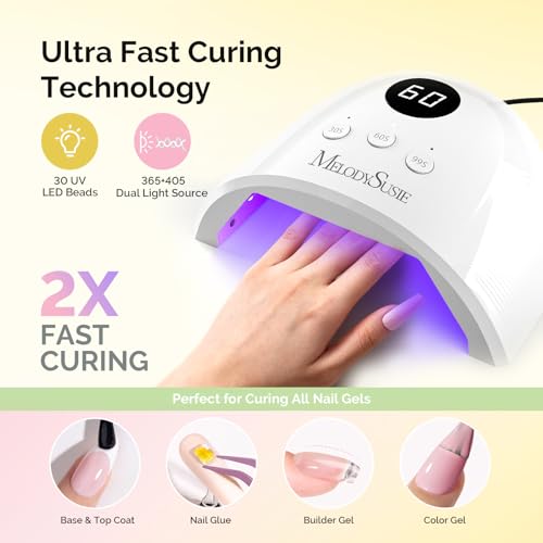 MelodySusie Gel Nail Polish Kit with P-Plus30F UV Nail Lamp - Handheld Cordless P-Art01R UV Light Classic Popular Colors Plant Based Gel Polish with Top Coat Base Coat Builder Manicure Tools