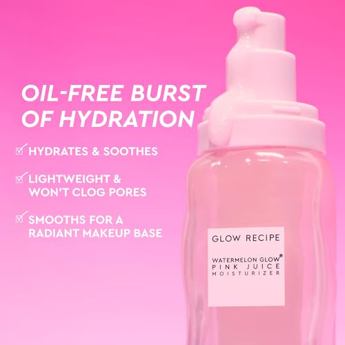 Glow Recipe Pink Juice Water Gel Moisturizer, Korean Gel Moisturizer for Glass Skin, Oil-Free Hydrating Hyaluronic Acid Face Moisturizer for Oily Skin, Non-Comedogenic, Long-Lasting (50ml)