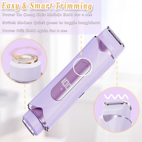 Bikini Trimmer for Women & Body Shaver | Dual Head Electric Razor for Pubic Hair with Multi-Guard Protection | Rechargeable with Display Smooth Trimming for Bikini, Face, Legs, Underarms, Arms