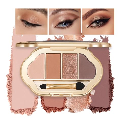 4-Color Eyeshadow Palette, Matte & Shimmer Neutrals, Highly Pigmented & Blendable, Everyday Natural Makeup, Travel-Friendly Compact, Warm Caramel Brown