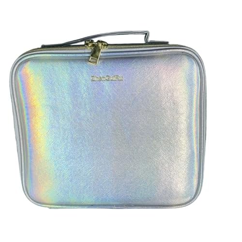 Makeup Bag with Mirror | Partitionable Professional Makeup Organizer | Large Travel Makeup Bag for Women | Cosmetic Case for Daily & On-the-Go Use (Silver Brilliance)