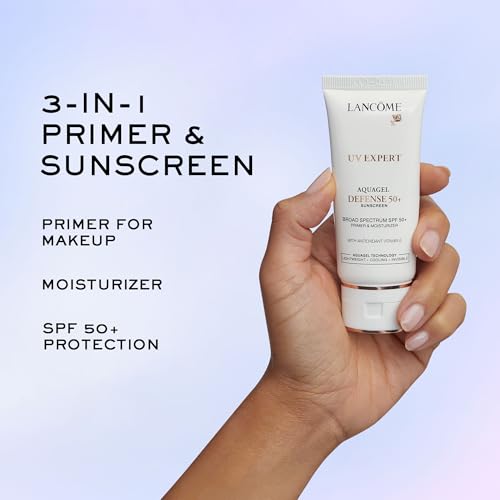 Lanc?me UV Expert Defense SPF 50+ Primer & Moisturizer | 3-in-1 Facial Sunscreen with Broad Spectrum Protection | Lightweight, Hydrating, Non-Greasy Aquagel Texture