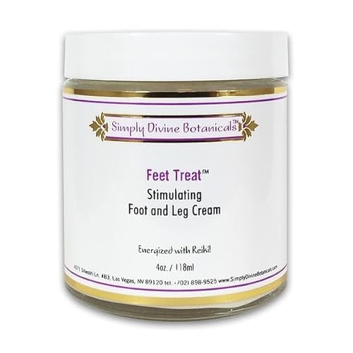 Simply Divine Botanicals Feet Treat Cream - Cooling and Stimulating Relief for Swollen Feet, Hands & Headaches - Organic Aloe, Peppermint & Spikenard, 4 oz
