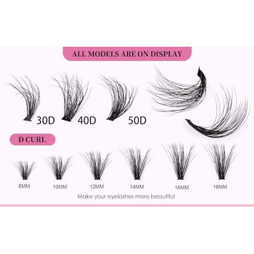 DIY EyeLashes Extensions Kit 280pcs Individual Lashes Clusters 30D 40D 50D 8-16mm Natural Fluffy Cat Eye Faux Mink Curl False Eyelash with Bond Seal Tweezers Lash Glue Remover (30D + Kit)