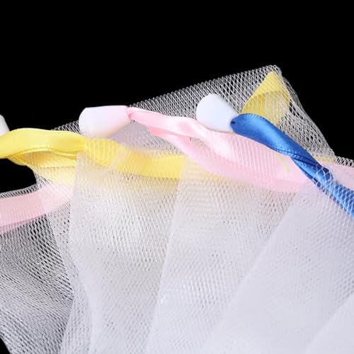 INVODA 100PCS Soap Net Bag 100 Pieces Double Layer Drawstring Mesh Soft Bath Soap Handmade Soap Net for Facial Body Exfoliation Cleaning Tool (Random Color)