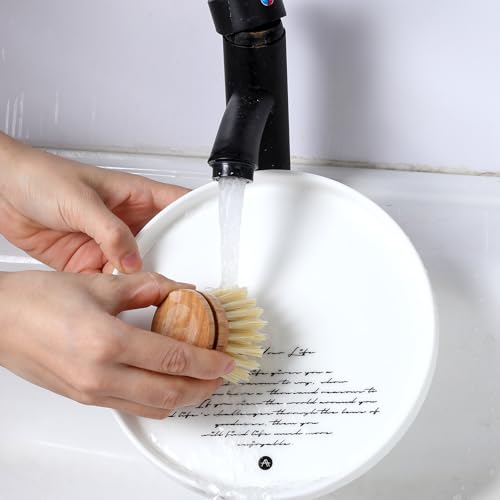 12 Pcs Bamboo Dish Brush Replacement Heads, Natural Sisal Bristle Refills, Eco Friendly Compostable Scrubber Heads for Cleaning Kitchen Utensils