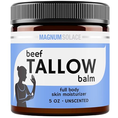 Beef Tallow for Skin ? Just 2 Ingredients ? Natural Tallow & Sweet Almond Oil, 5 oz Unscented Moisturizer for Dry & Sensitive Skin ? Hydrating Balm