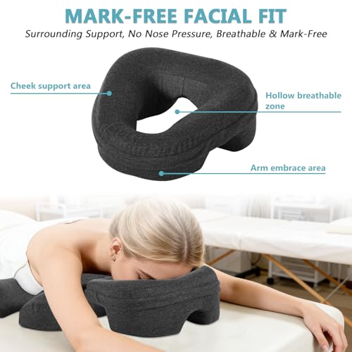 Face Down Massage Pillow, Face Down Pillow for Sleeping with Non-Slip Bottom, Home Head Cushion and Chest Cushion for SPA, Sleep (Gray)