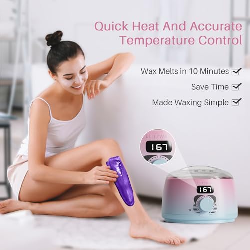 BLITZWAX Brazilian and Bikini Waxing Kit with 1lb Lavender Wax Beads, Digital Wax Warmer for Face, Legs, Body, Beginner Friendly, At Home Hair Removal Kit for Women, 7 Packs Wax Beans