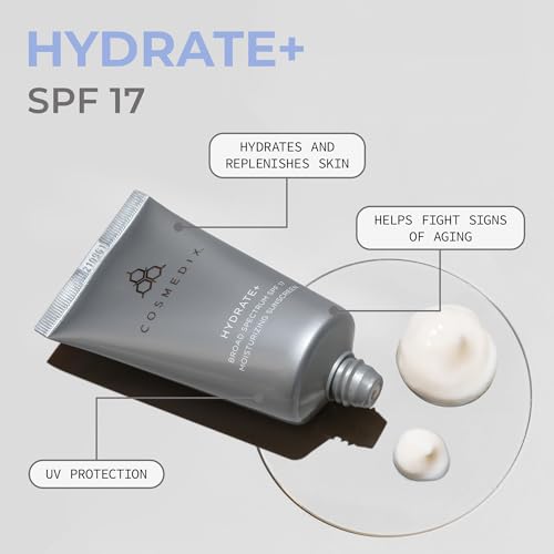 COSMEDIX Hydrate Plus Sunscreen with Broad Spectrum SPF 17 - Moisturizing Face & Body Sun Screen for Travel & Daily Skin Care - Sunblock for Skin Elasticity, Dewy & Radiant Glow - 60 g / 2 oz