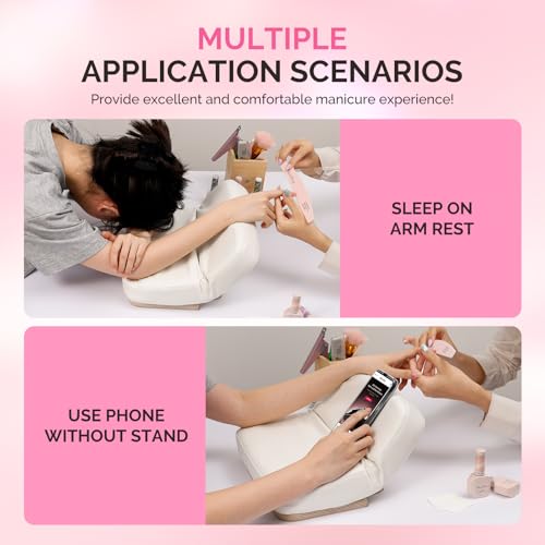 MelodySusie Foldable Manicure Arm Rest for Nails Tech, Adjustable Nail Arm Rest for Acrylic Nail Art, Professional PU Leather Nail Hand Rest Stand for Manicurist, White