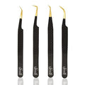 SIVOTE Fiber Tip Lash Tweezers for Eyelash Extensions with Diamond Grip, Black, Set of 4 - Precise Tips Japanese Steel for Classic, Volume & Mega Volume Lashes, Anti-Rust - Ideal for Lash Artists