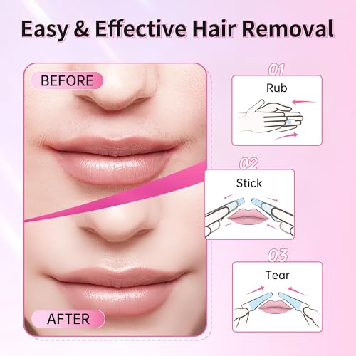 Beauty7 Sensitive Lip Wax Strips, Facial Wax Strips, Face Hair Removal, 20 pcs with Pearl Powder Essential Oil Waxing Strip, for Sensitive Skin Types Women