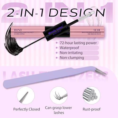 WENDY LASHES Clusters Kit With Bottom Lashes 40D+40D+50D+60D+60D+80D 1440Pcs Wispy Eyelash Clusters 10-18mm Natural DIY Lash Extension Kit D Curl for Beginners