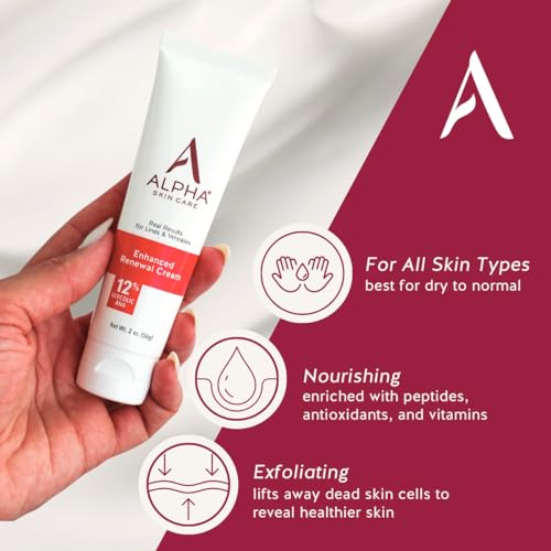 Alpha Skin Care Enhanced Renewal Cream, Anti-Aging Formula, 12% Glycolic Alpha Hydroxy Acid (AHA), Reduces Lines & Wrinkles, For Normal to Dry Skin, 2 oz, Pack of 2