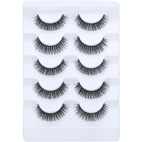 DSLONG 5 Pairs Natural Look D Curl Eyelashes With 18PCS Self Adhesive Eyelashes Strips, Manga Lashes Fluffy Cat Eye Lashes Looks Like Eyelash Extensions (D Curl)