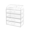 Clear Stackable Makeup Organizer with Drawer, 12''W Acrylic Storage Drawers, Cosmetic Display Case for Vanity Bathroom Countertop, Beauty Holder for Lipstick Brush Skincare Perfume (5 Pack)
