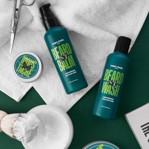 Men Rock Beardy Beloved Awakening Essential Beard Kit - Sicilian Lime - Beard Balm and Wash - Mens Face Care Kit - Skincare Products for Men - 2 Pc
