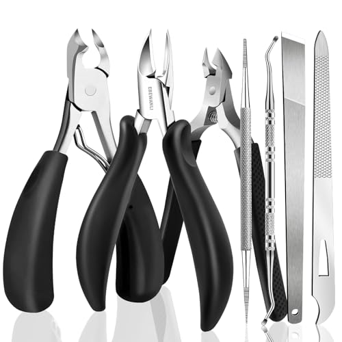 Toe Nail Kit, 7PCS Pedicure Tools for Feet, Heavy Duty Toenail Clippers for Thick Toenails or Ingrown Toenail Removal, Professional Nail Nippers Cutters with Non-Slip Handle for Seniors