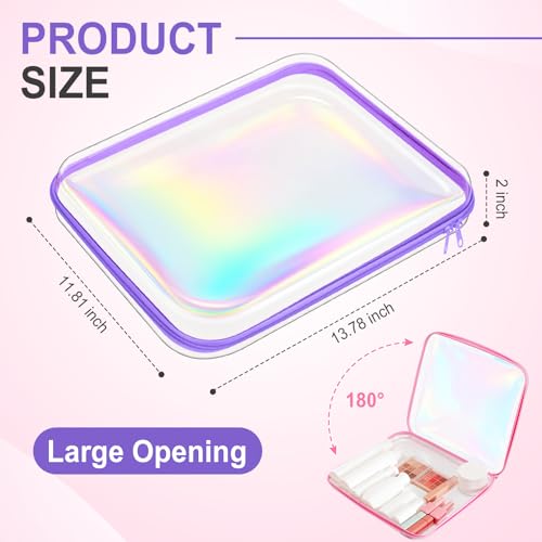 Hoolerry 3 Pcs Clear Hard Zipper Case Makeup Bag Plastic Zipper Pouch Christmas Storage Case Portable Travel Organizer Bin for Cosmetics, Building Blocks, Puzzles(Laser,L)
