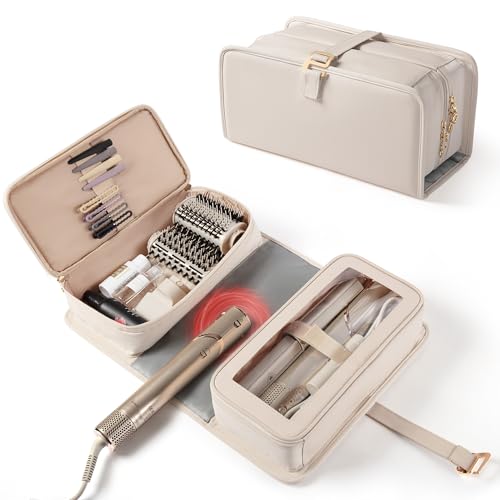 Hair Tools Travel Bag with Heat Resistant Mat Compatible with Shark Flexstyle, Hair Tool Organizer for Multi-Stylers and Hair Dryer, Beige