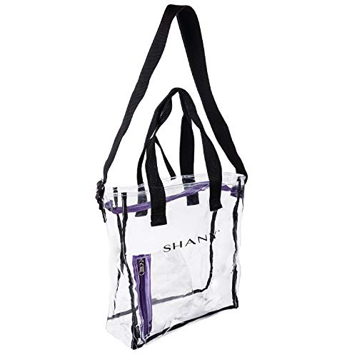 SHANY Clear Toiletry and Makeup Carry-On Travel Bag ? Large Multiple Handle, Two-Tone Tote with Purple Front Zippered Pocket