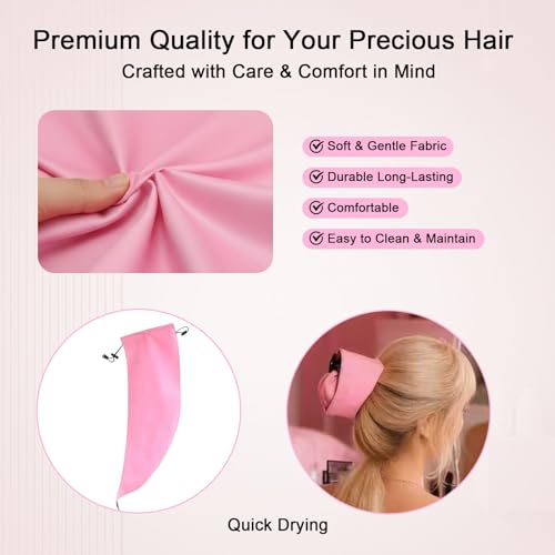 Waterproof Hair Sleeve for Long Hair, Crown Washing Shower Cap Ponytail, Reusable Adjustable, Quick Root Refresh for Shower Gym Travel Pool Beach, Time Saver (Pink+Purpler+Blue+Yellow, 4PC)