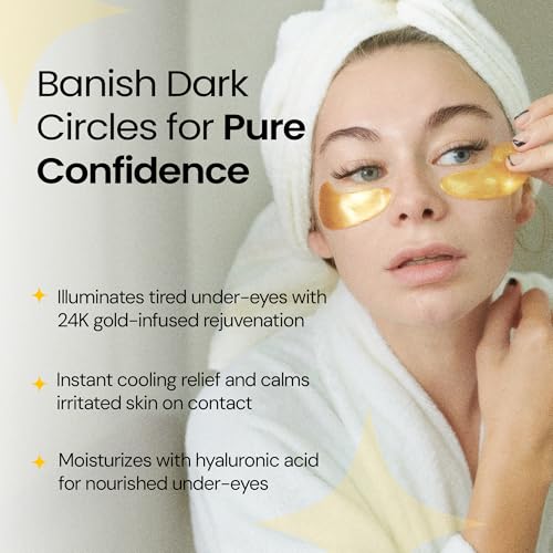 LA PURE 24k Gold Under Eye Mask for Dark Circles and Puffiness, Revitalizing & Non-Irritating Anti Aging Eye Patches with Hyaluronic Acid & Collagen - Dermatologically Tested - 15 Pairs Eye Gel Pads