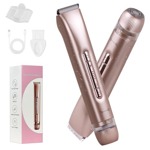 Dual Head 2-in-1 Women's Electric Shaver, Wet & Dry, IPX7 Full Body Waterproof, Bikini Trimmer and Facial Epilator in One Design, Full Body, Pink