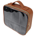 Clear Makeup Case - Cosmetic Case with Dividers, Large Capacity Makeup Bag, Pu Leather Organizer (Brown)