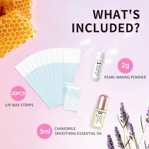 Beauty7 Sensitive Lip Wax Strips, Facial Wax Strips, Face Hair Removal, 20 pcs with Pearl Powder Essential Oil Waxing Strip, for Sensitive Skin Types Women