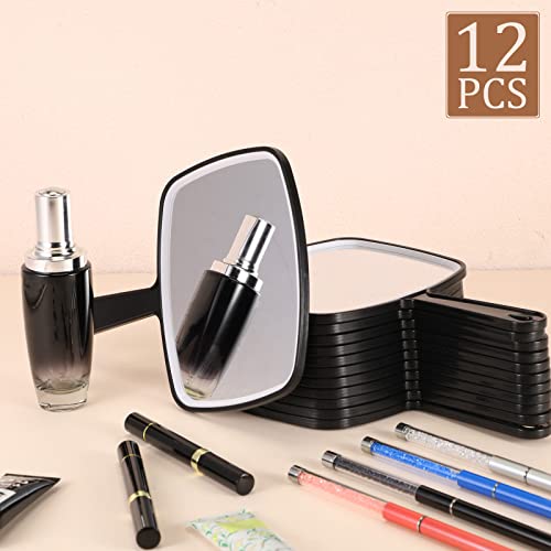 Geetery 12 Pcs Hand Held Mirrors with Handles Hand Makeup Mirrors Bulk Wall Mount for Women Cosmetic Bathroom Home Barber Salon Travel Portable Beauty School Gift, 6.69 x 9.45 Inch (Black)