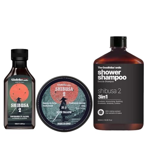 The Goodfellas' smile, SHIBUSA 2 Tallow Shave Soap, 3 in 1 Shampoo, and Aftershave Splash Bundle, Made in Italy