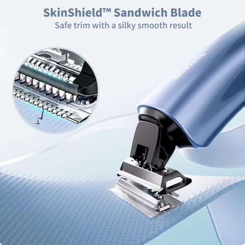 Bikini Trimmer for Women, 2-in-1 Painless Electric Razor with Dual Heads, IPX7 Waterproof Cordless Body & Facial Shaver for Pubic Hair, Underarms, Legs & Face, Wet & Dry (Blue)